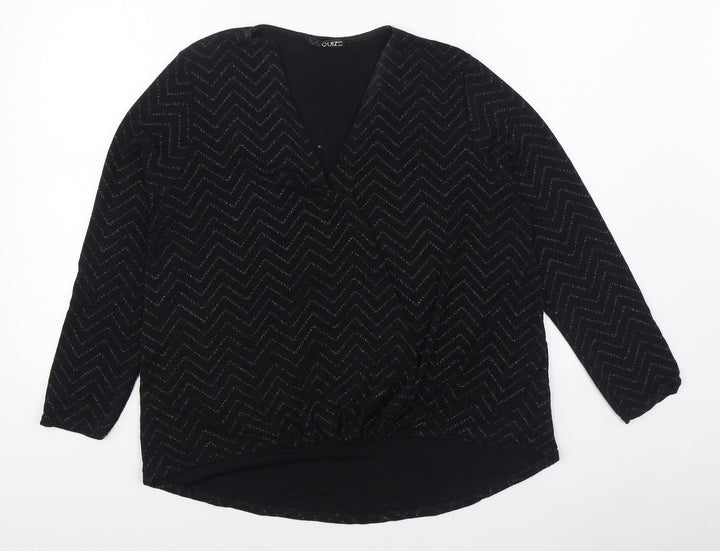 Quiz Womens Black  Nylon Basic Blouse Size 14 V-Neck