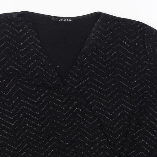 Quiz Womens Black  Nylon Basic Blouse Size 14 V-Neck
