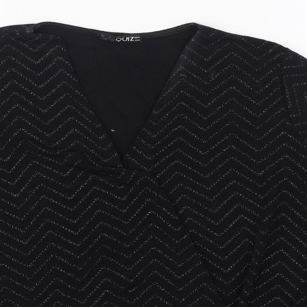 Quiz Womens Black  Nylon Basic Blouse Size 14 V-Neck
