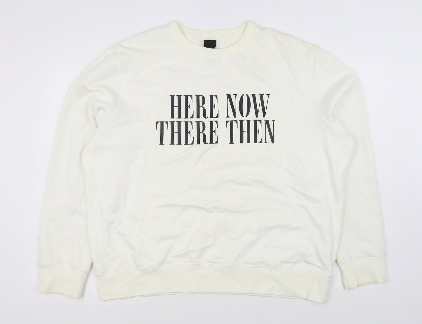 H&M Mens White  Cotton Pullover Sweatshirt Size XL