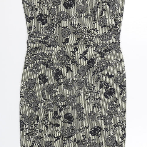 Dorothy Perkins Womens Black Geometric Polyester Sheath  Size 12  Boat Neck Button