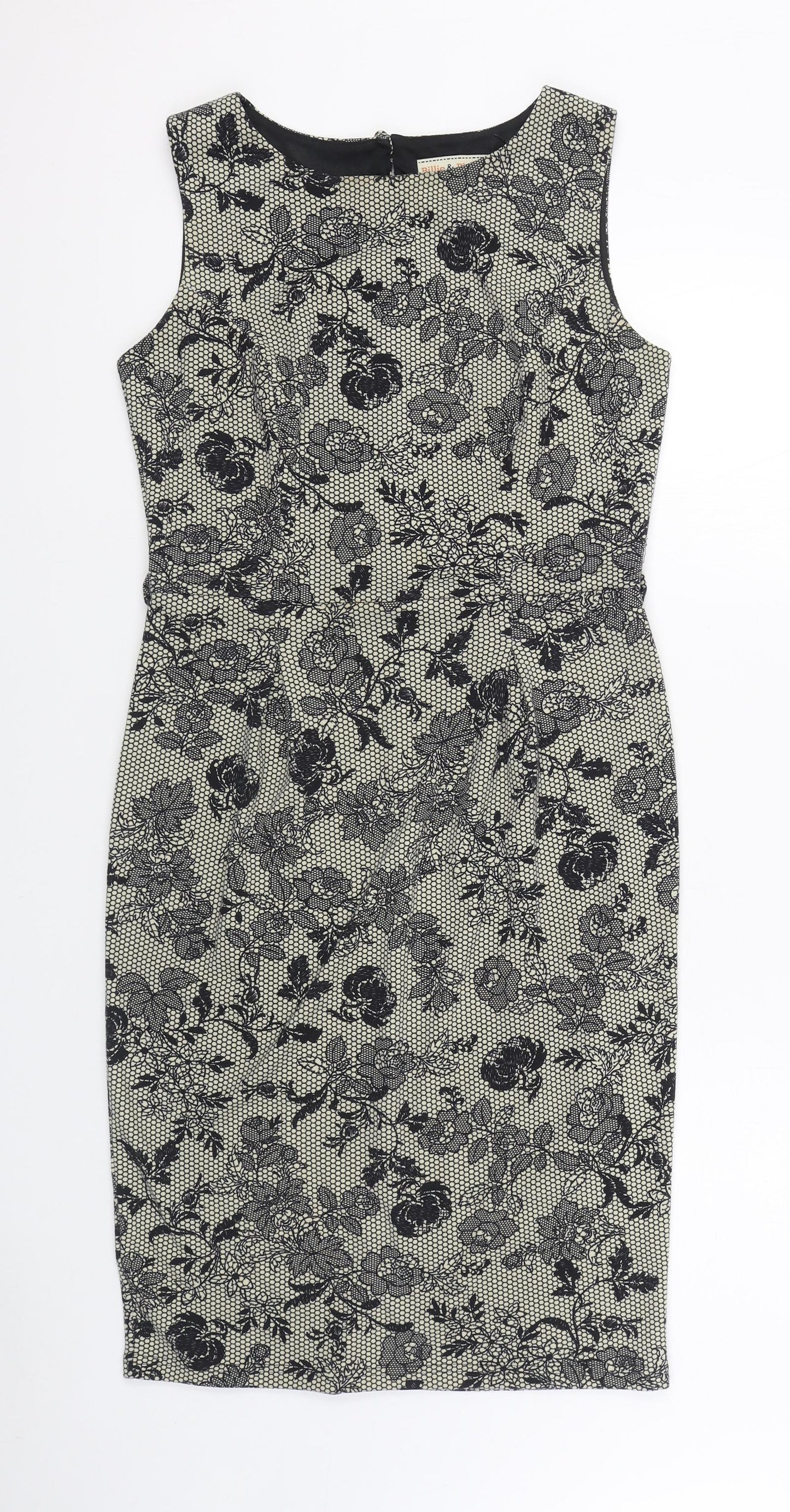 Dorothy Perkins Womens Black Geometric Polyester Sheath  Size 12  Boat Neck Button