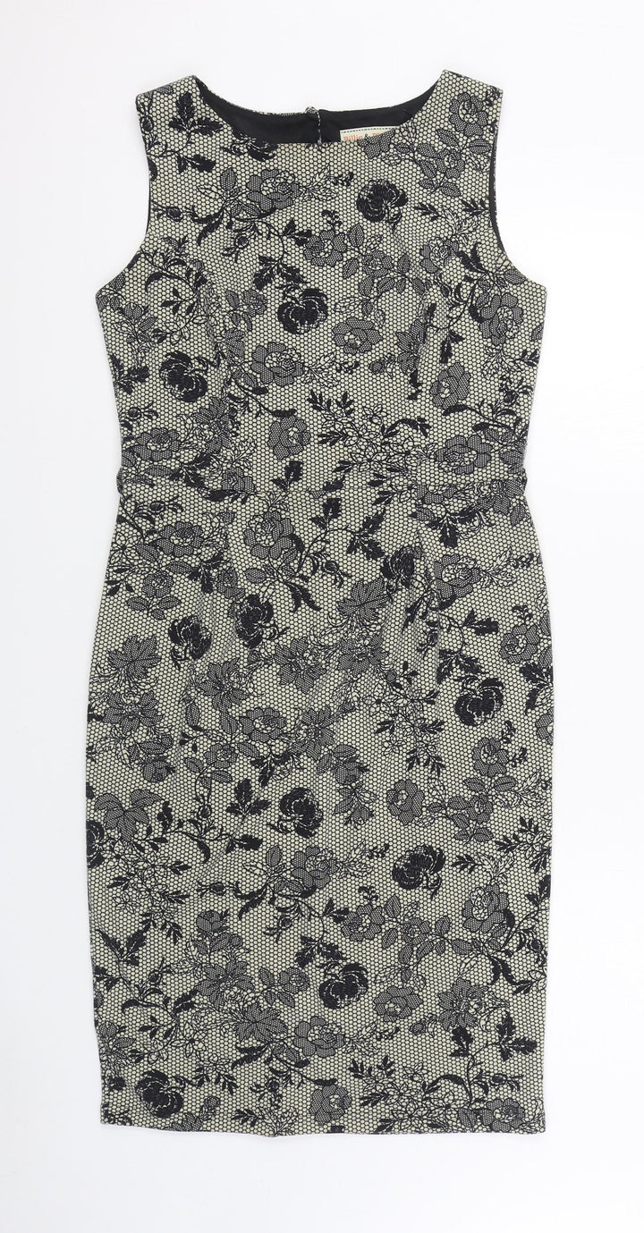 Dorothy Perkins Womens Black Geometric Polyester Sheath  Size 12  Boat Neck Button