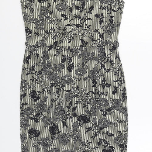 Dorothy Perkins Womens Black Geometric Polyester Sheath  Size 12  Boat Neck Button