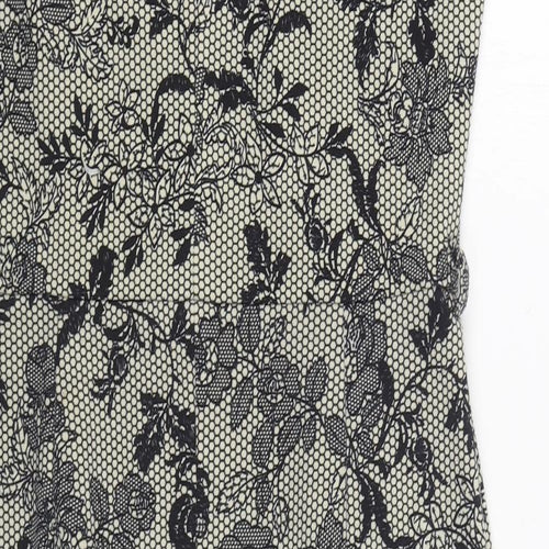 Dorothy Perkins Womens Black Geometric Polyester Sheath  Size 12  Boat Neck Button