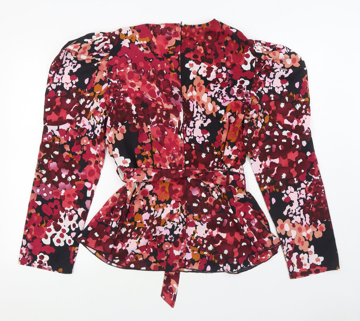 Preworn Womens Red Geometric Polyester Basic Blouse Size 16 V-Neck
