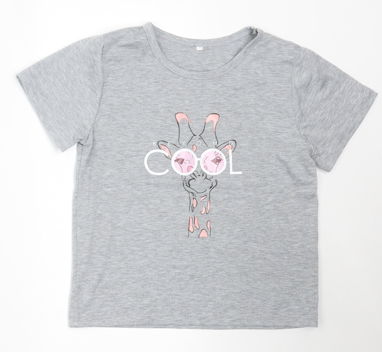 SheIn Girls Grey  Polyester Basic T-Shirt Size 9 Years Crew Neck Pullover