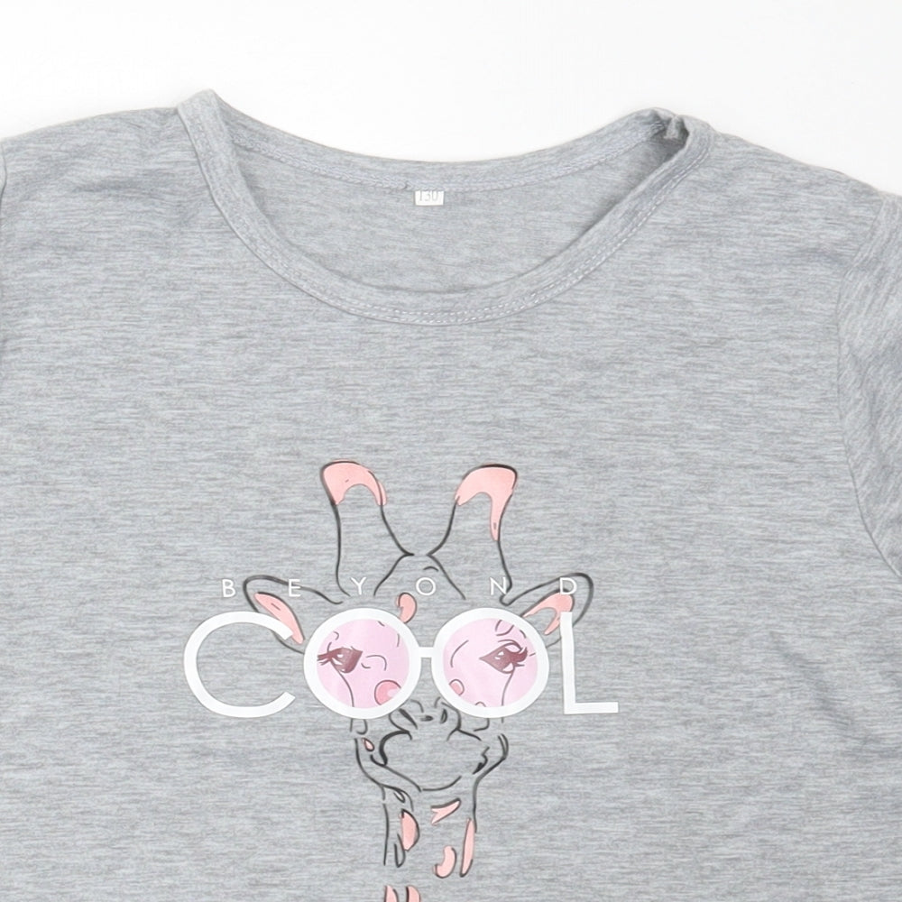 SheIn Girls Grey  Polyester Basic T-Shirt Size 9 Years Crew Neck Pullover