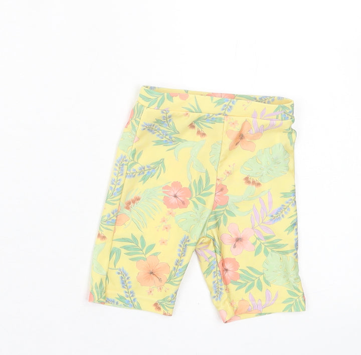 Primark Girls Yellow Floral Polyester Cropped Trousers Size 6-9 Months Pullover