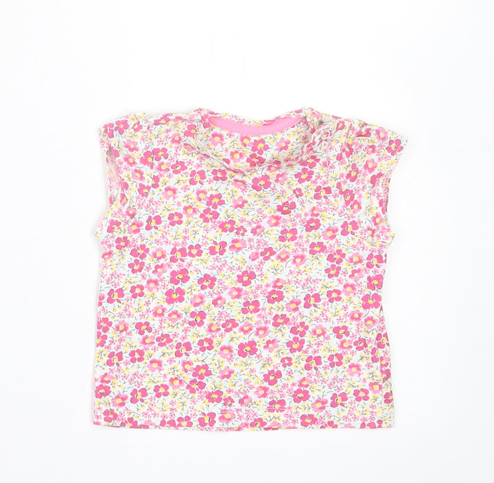 Mothercare Girls Pink Floral Cotton Basic T-Shirt Size 3-6 Months Crew Neck Pullover