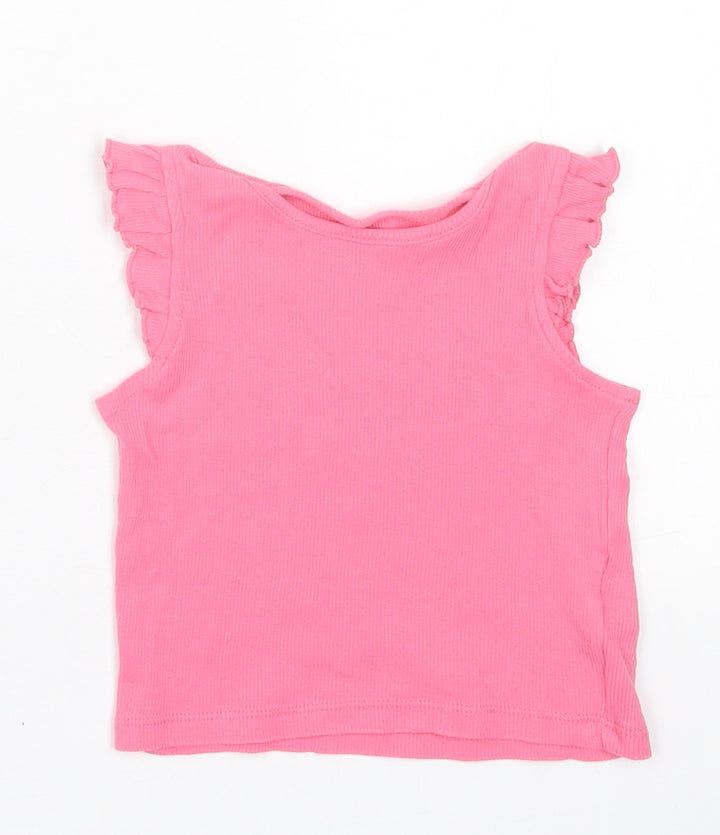 Primark Girls Pink Cotton Basic T-Shirt Size 9-12 Months Crew Neck Pullover