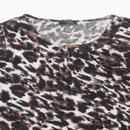 George Womens Brown Animal Print Viscose Basic T-Shirt Size 28 Crew Neck