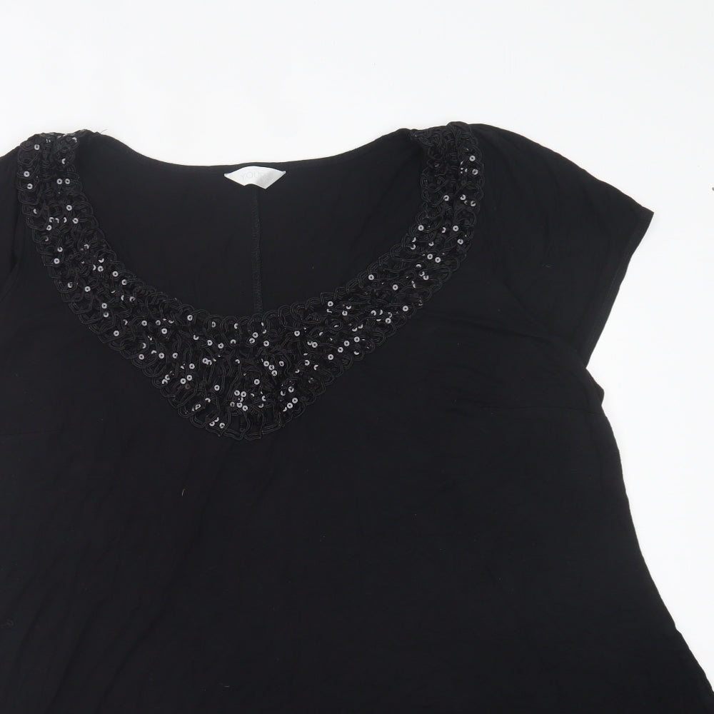 Yours Womens Black  Viscose Basic T-Shirt Size 26 Scoop Neck