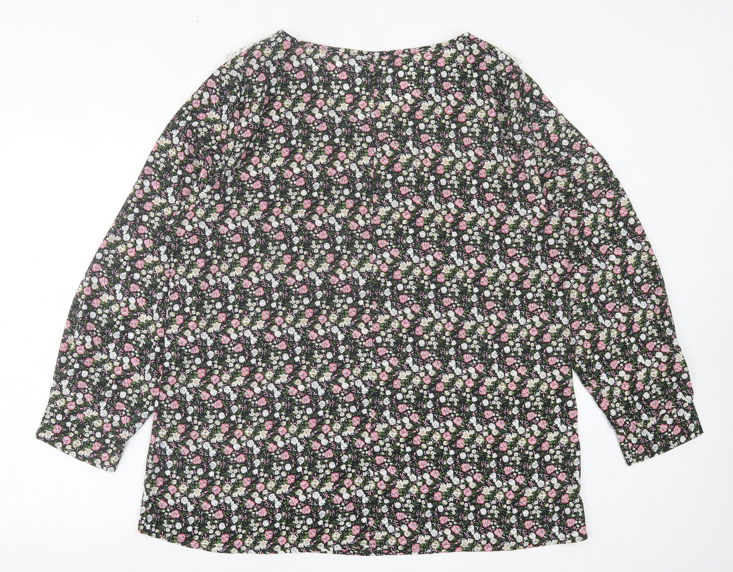 SheIn Womens Pink Floral Polyester Basic Blouse Size XL Crew Neck
