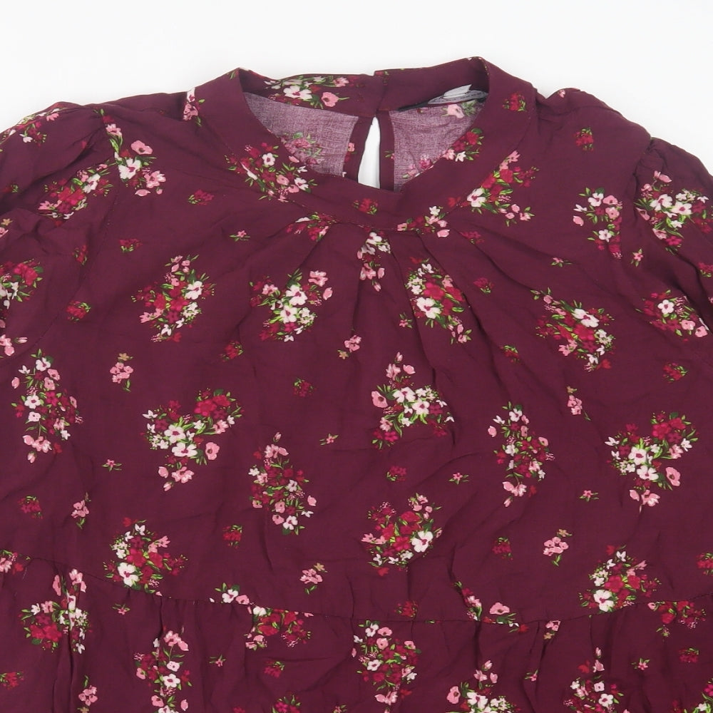 Dorothy Perkins Womens Purple Floral Viscose Basic Blouse Size 18 Crew Neck