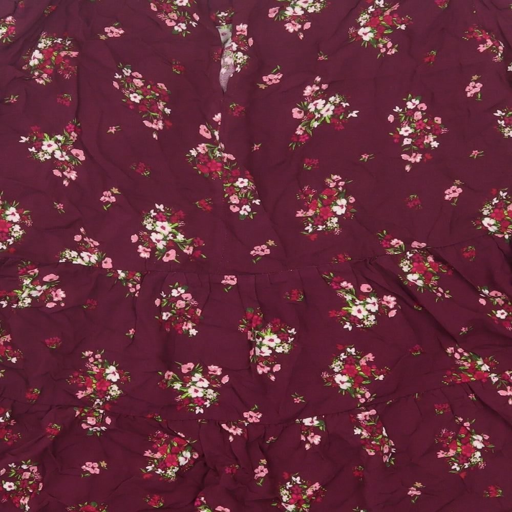 Dorothy Perkins Womens Purple Floral Viscose Basic Blouse Size 18 Crew Neck