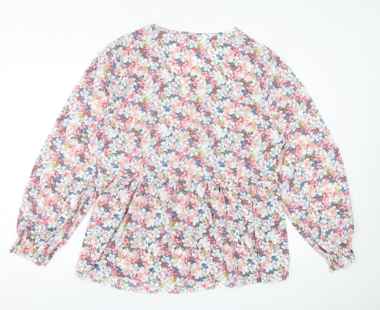 SheIn Womens Pink Floral Polyester Basic Blouse Size XL V-Neck