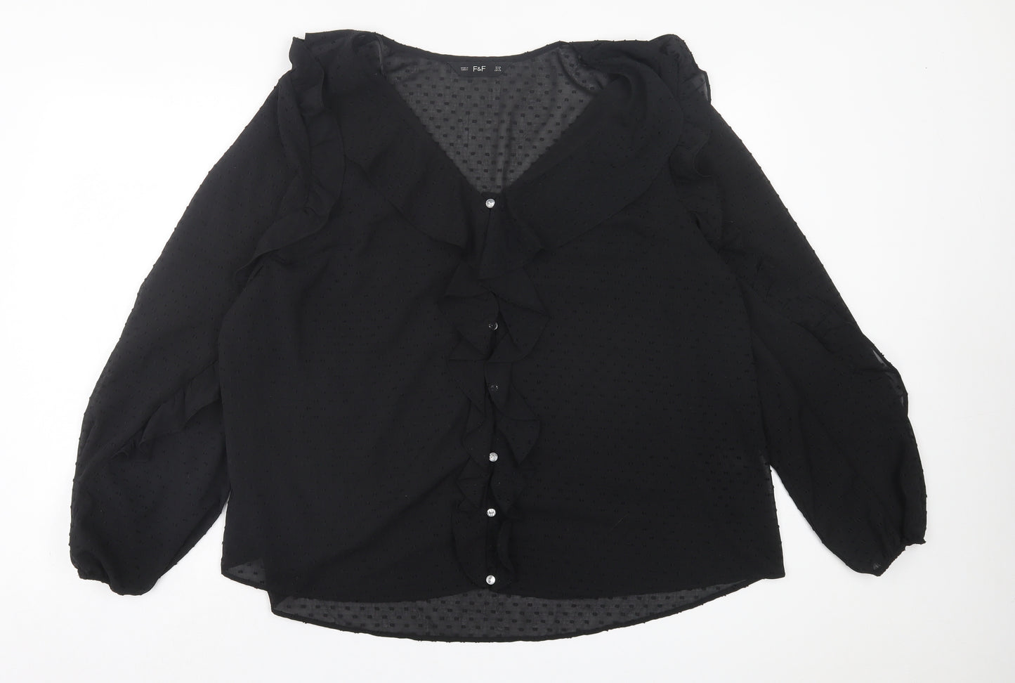 F&F Womens Black Polka Dot Polyester Basic Blouse Size 20 V-Neck