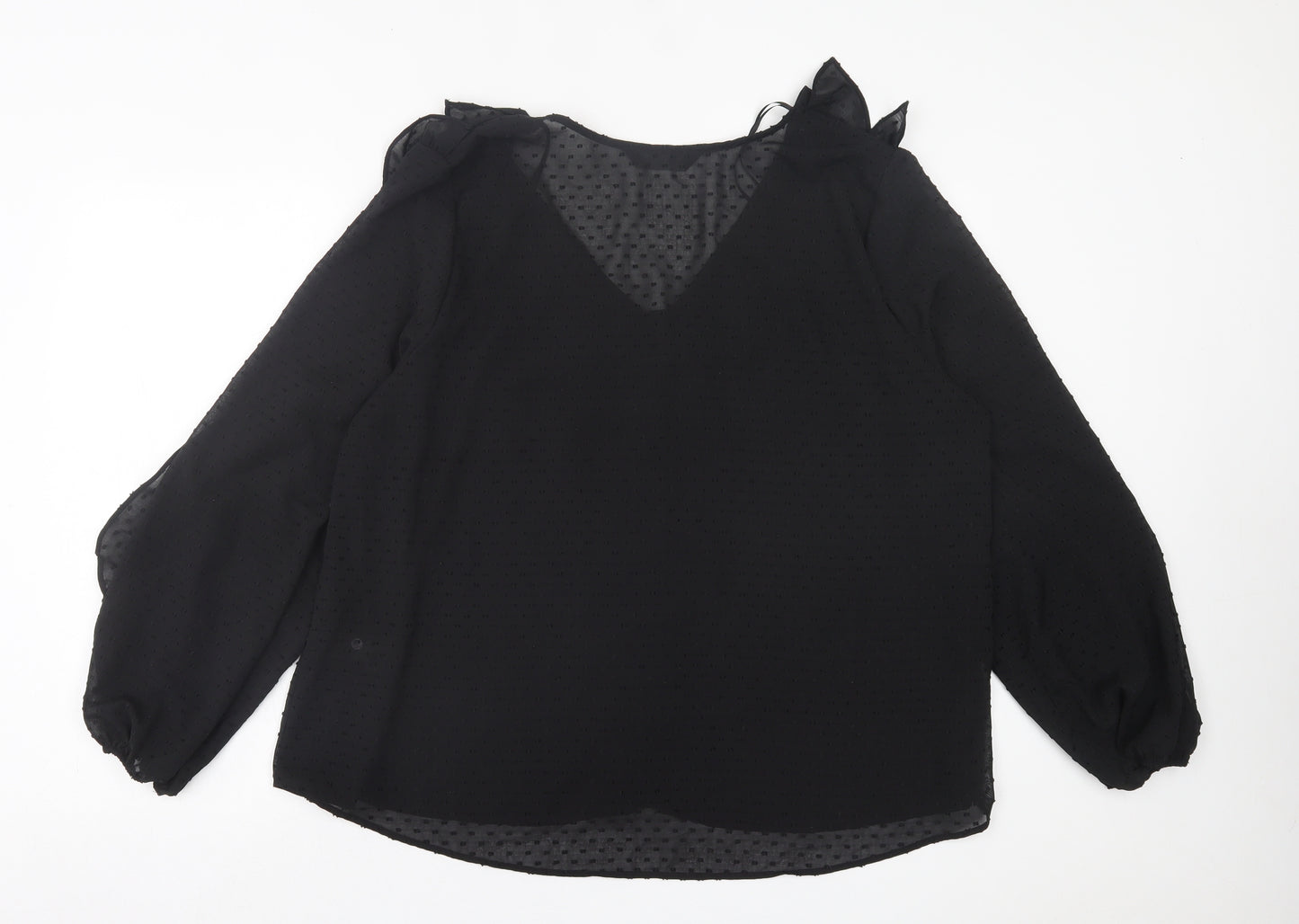 F&F Womens Black Polka Dot Polyester Basic Blouse Size 20 V-Neck