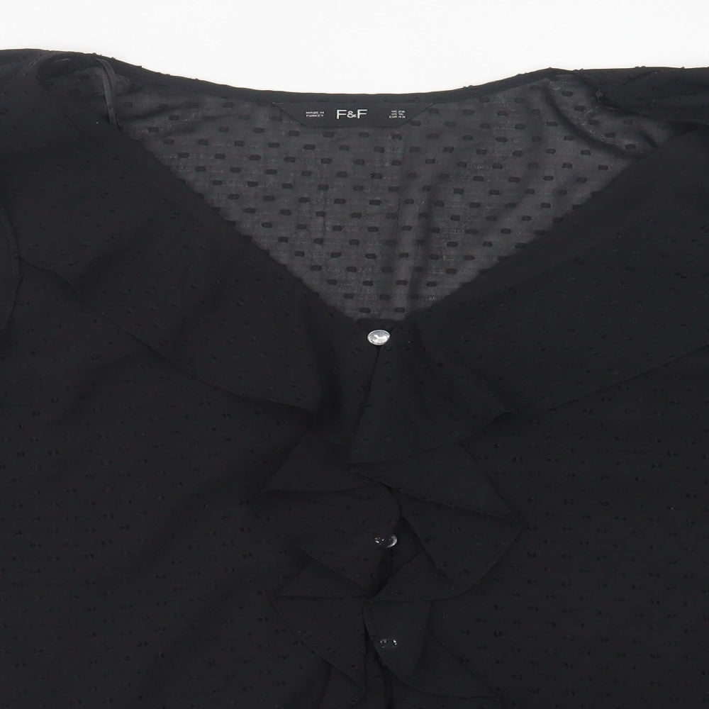 F&F Womens Black Polka Dot Polyester Basic Blouse Size 20 V-Neck