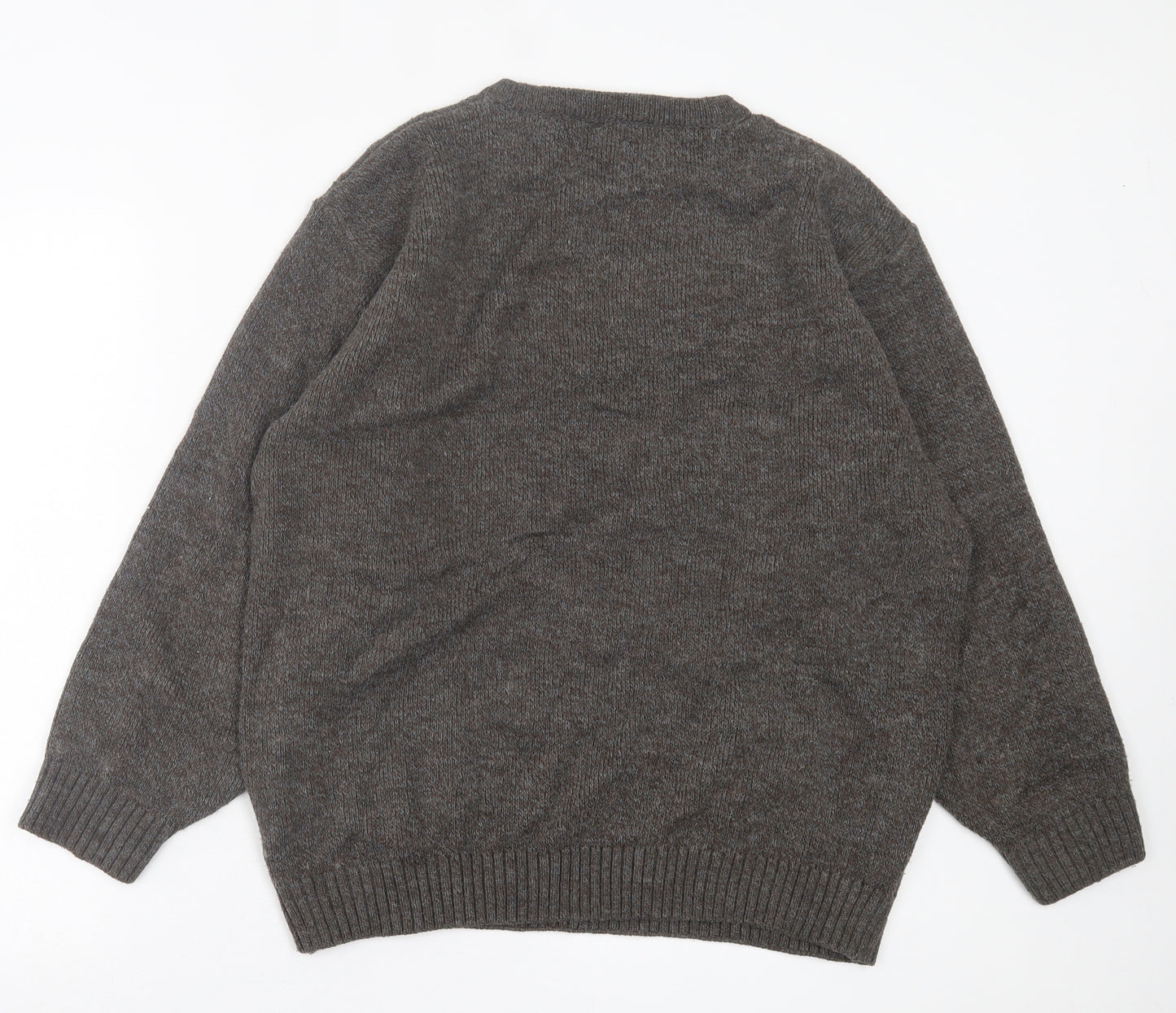 Four Seasons Mens Grey Crew Neck Striped Acrylic Pullover Jumper Size M