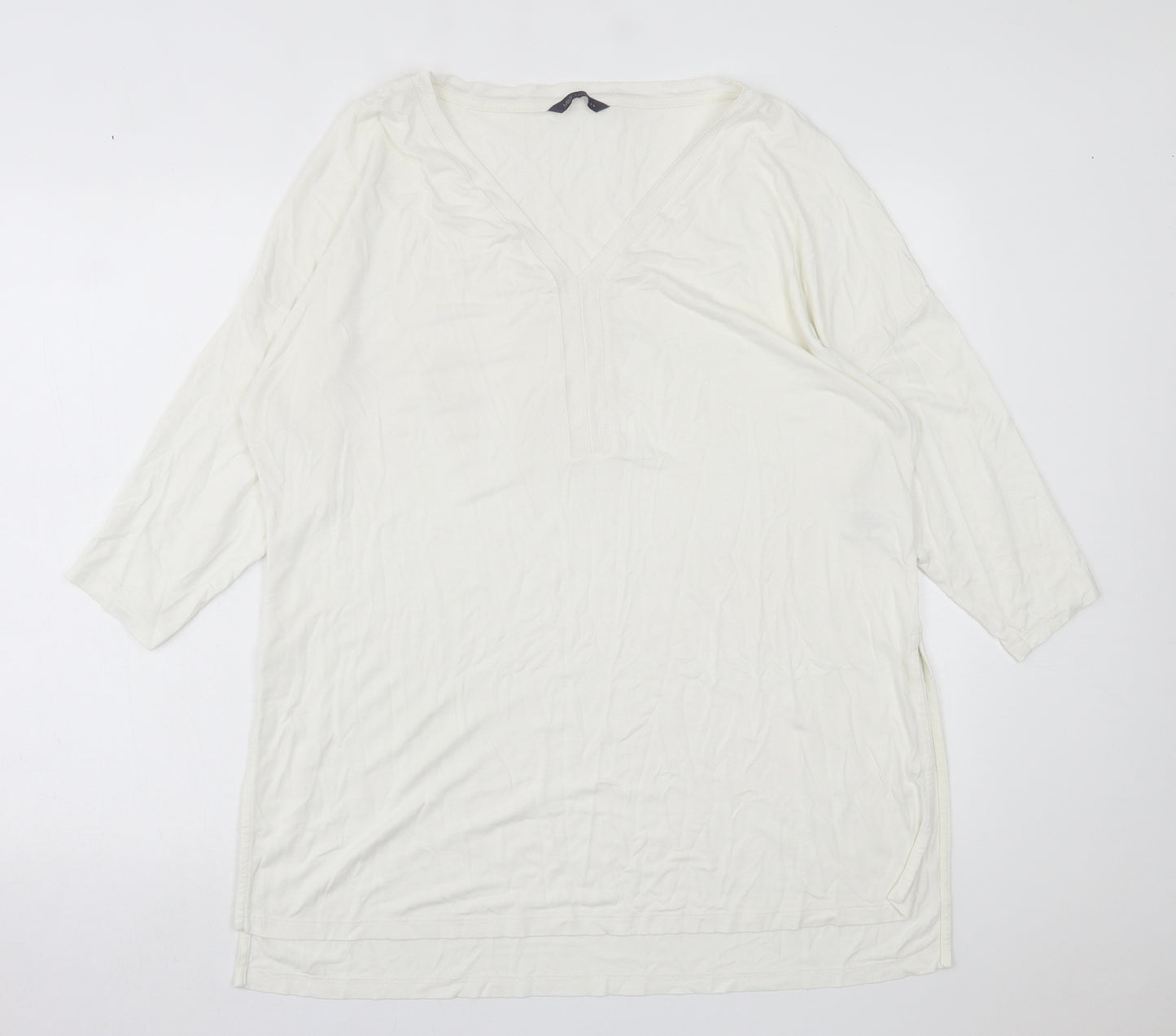 Marks and Spencer Womens White  Viscose Basic T-Shirt Size 20 V-Neck