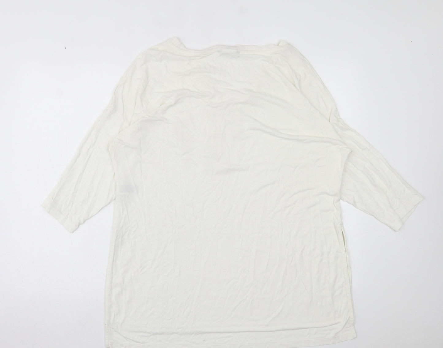 Marks and Spencer Womens White  Viscose Basic T-Shirt Size 20 V-Neck