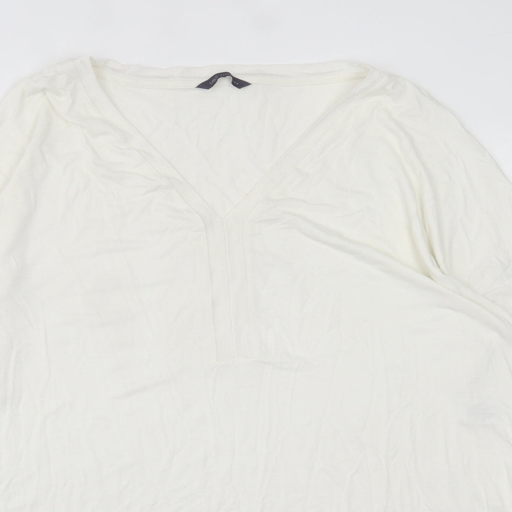 Marks and Spencer Womens White  Viscose Basic T-Shirt Size 20 V-Neck