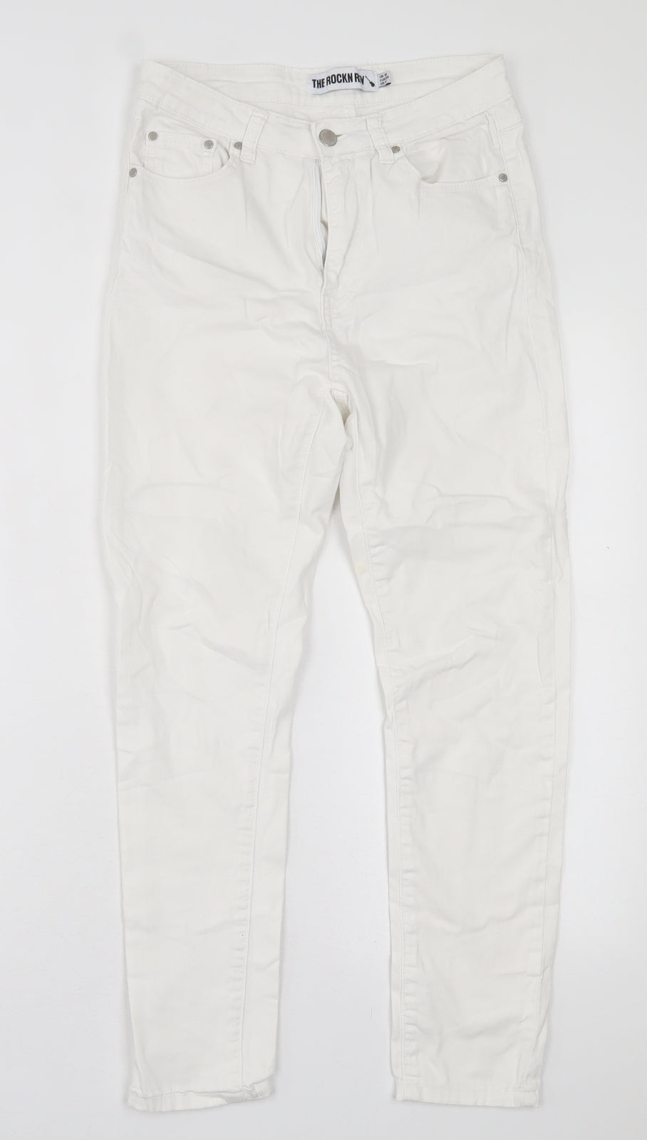 THE ROCKIN REV Womens White  Cotton Skinny Jeans Size 10 L25 in Regular Button
