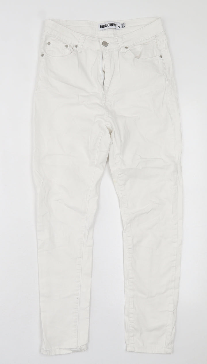 THE ROCKIN REV Womens White  Cotton Skinny Jeans Size 10 L25 in Regular Button