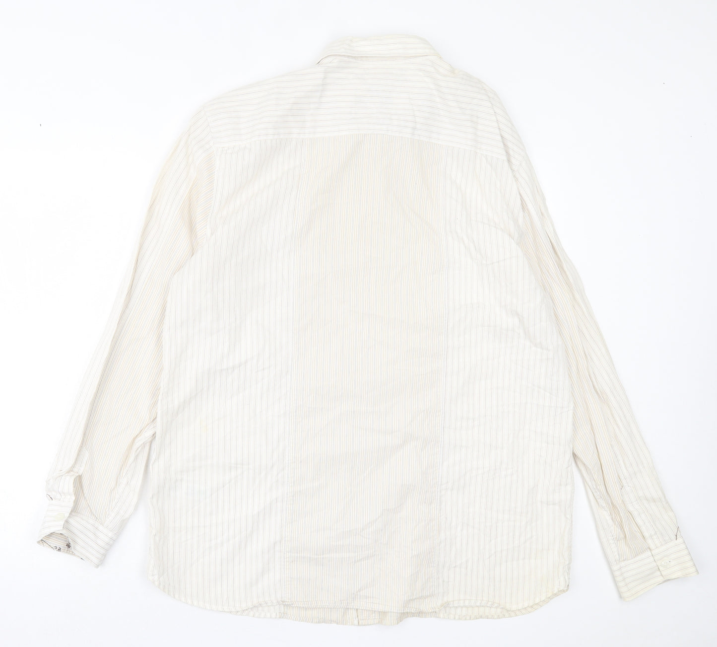 RJR.John Rocha Mens Ivory Striped Cotton  Button-Up Size L Collared Button