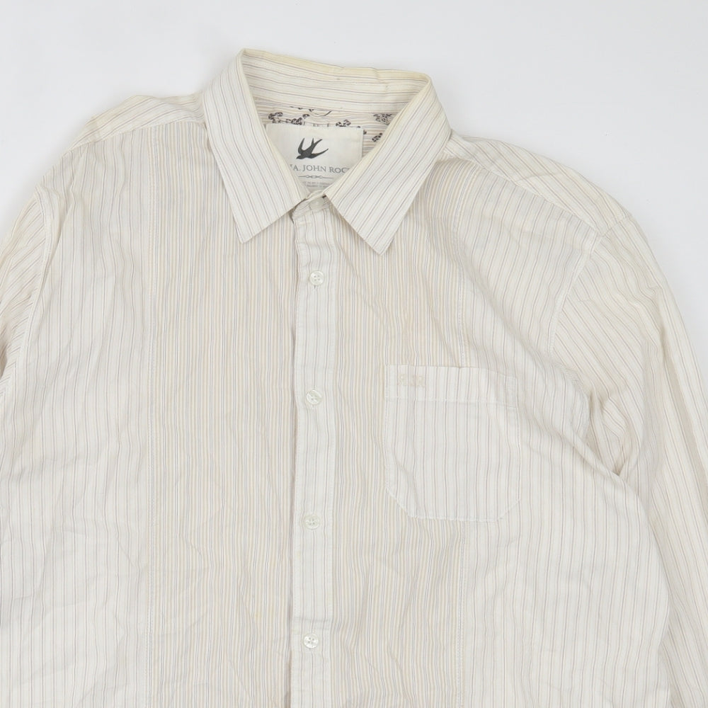 RJR.John Rocha Mens Ivory Striped Cotton  Button-Up Size L Collared Button