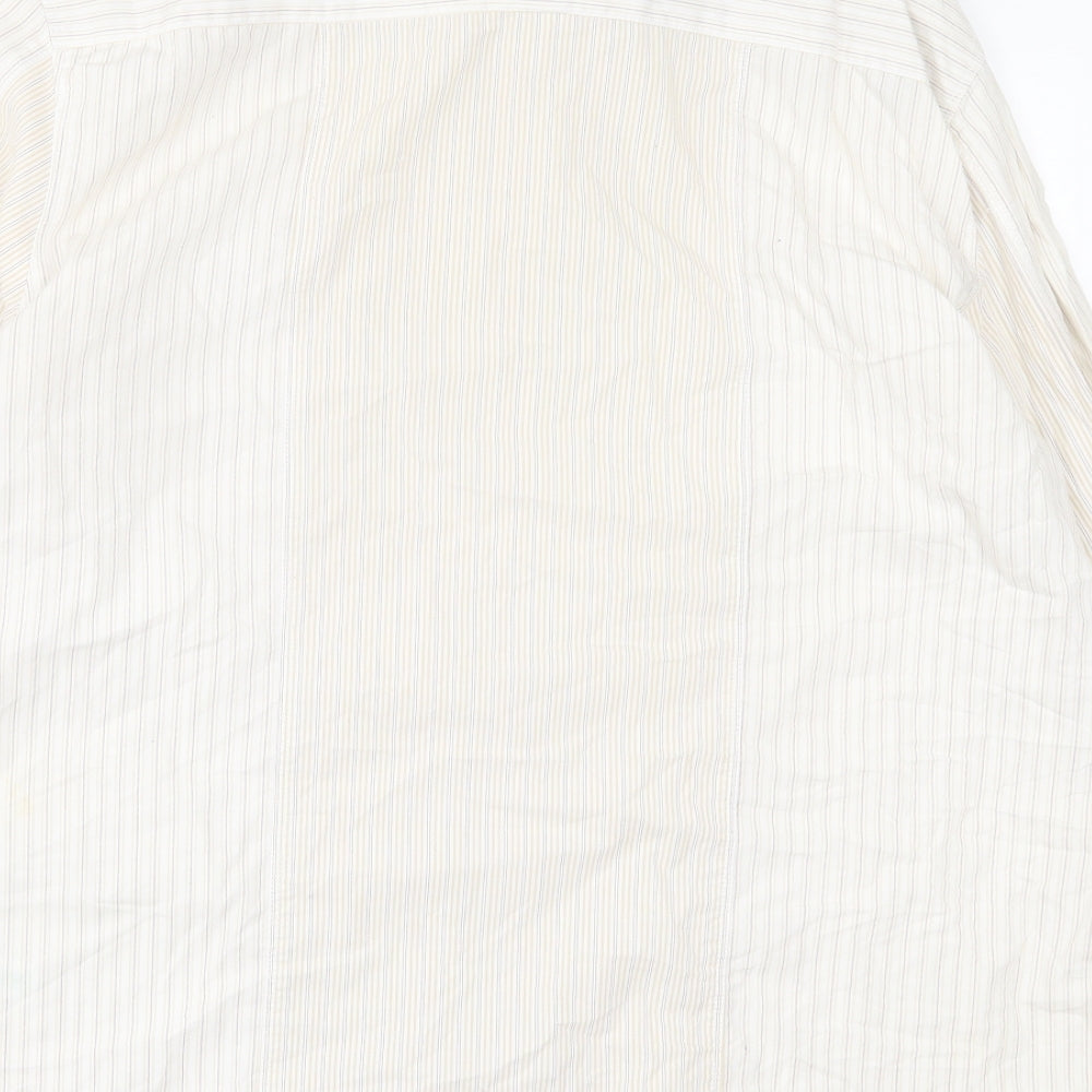 RJR.John Rocha Mens Ivory Striped Cotton  Button-Up Size L Collared Button