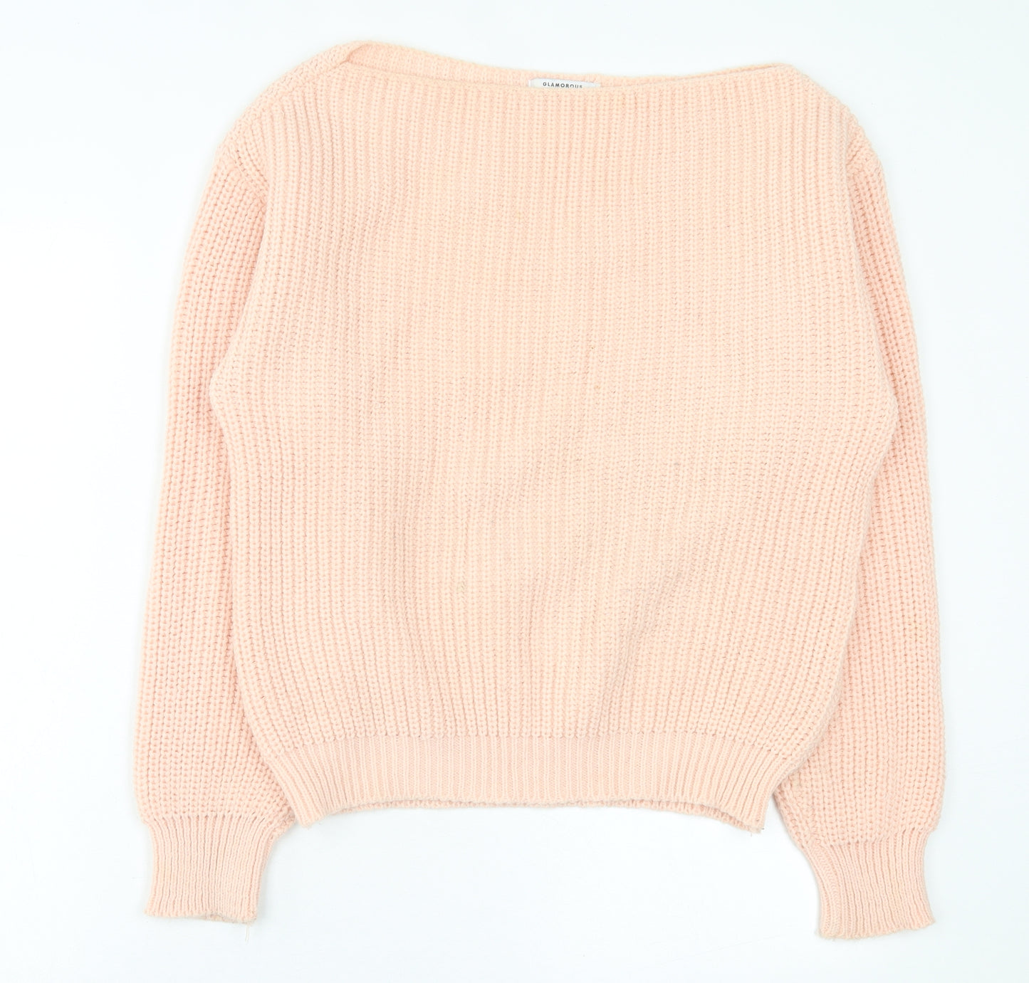 Glamorous Womens Pink Boat Neck  Acrylic Pullover Jumper Size S