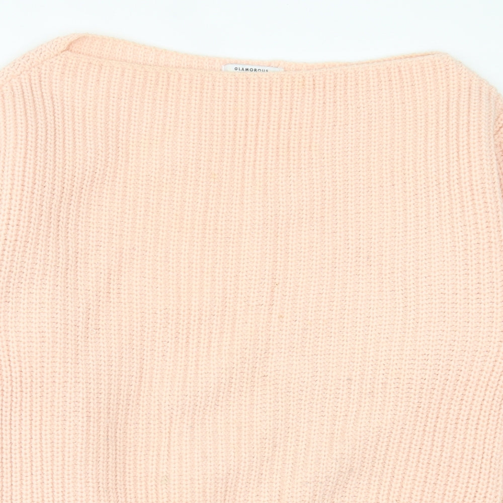Glamorous Womens Pink Boat Neck  Acrylic Pullover Jumper Size S