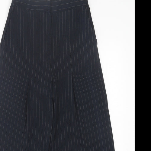 Topshop Womens Blue Striped Polyester Trousers  Size 6 L23 in Regular Hook & Eye