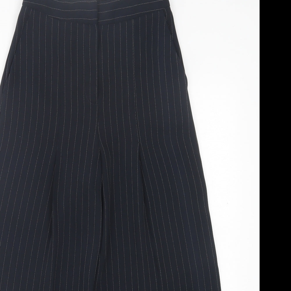 Topshop Womens Blue Striped Polyester Trousers  Size 6 L23 in Regular Hook & Eye