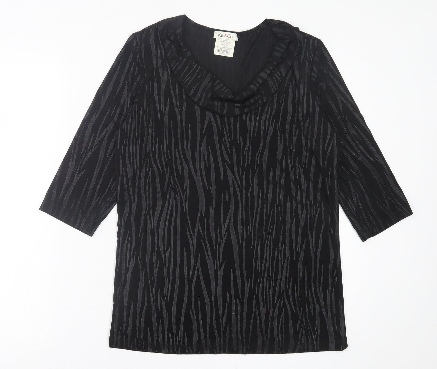 kim&co Womens Black Animal Print Polyester Basic T-Shirt Size M Roll Neck