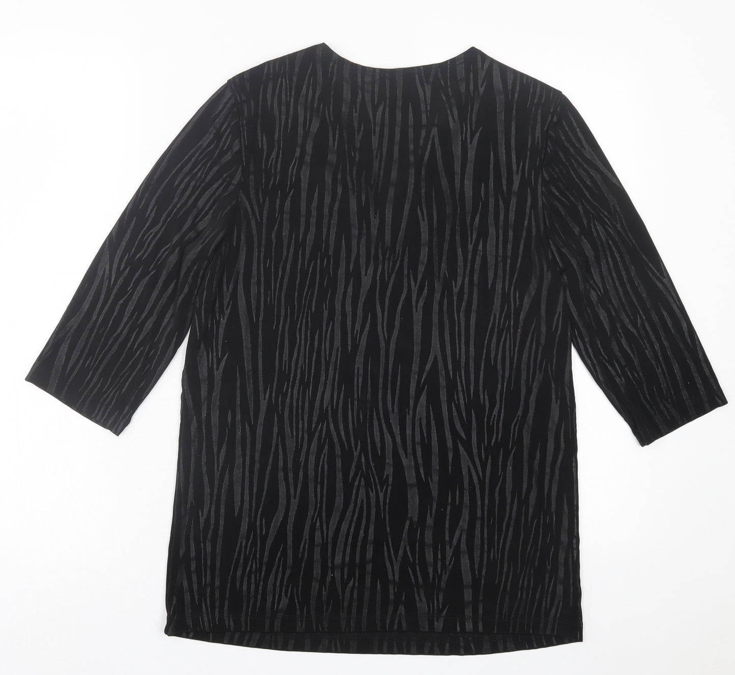 kim&co Womens Black Animal Print Polyester Basic T-Shirt Size M Roll Neck
