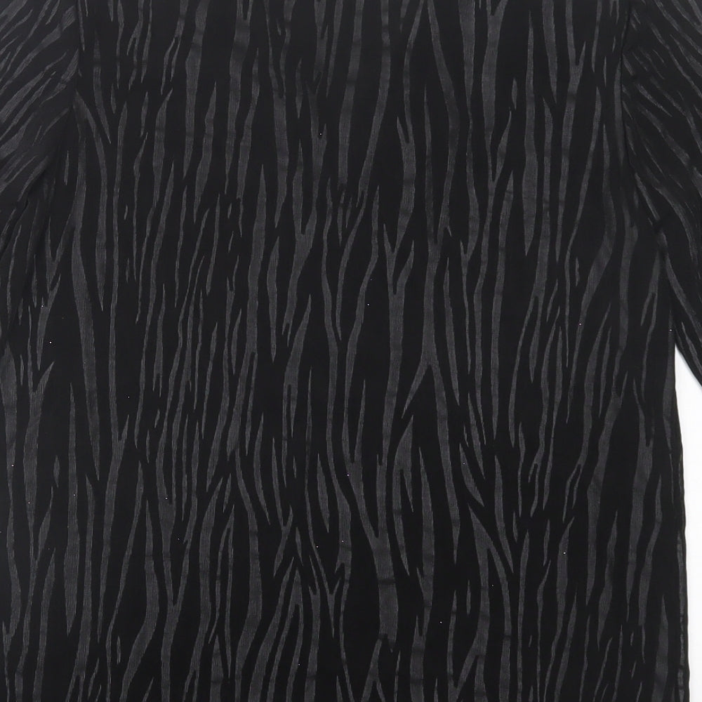 kim&co Womens Black Animal Print Polyester Basic T-Shirt Size M Roll Neck