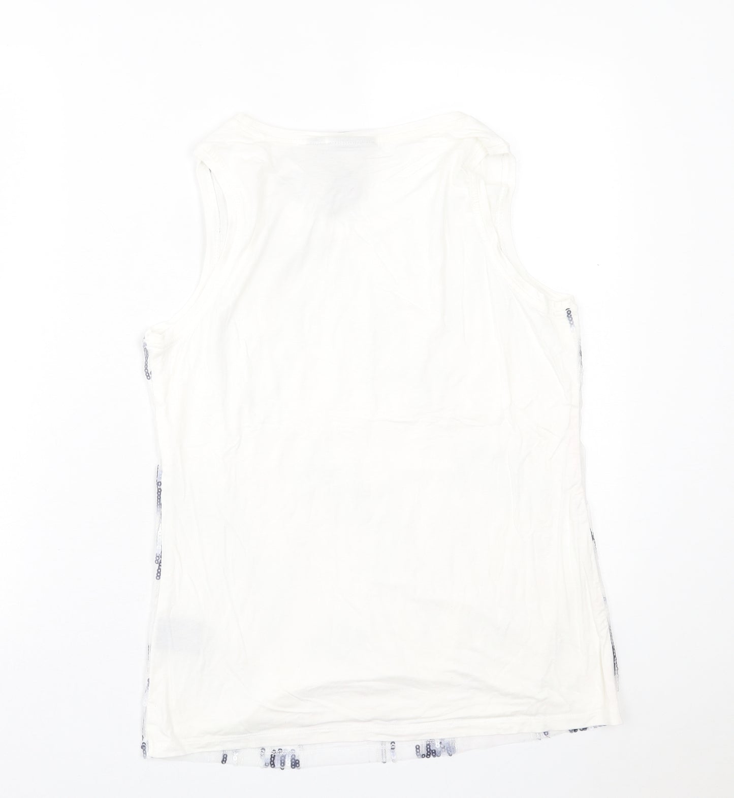 Attitude by Renee Womens White Geometric Polyester Basic Tank Size S Scoop Neck