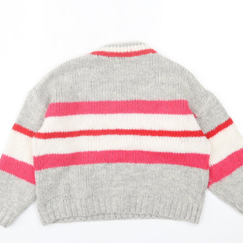 Dunnes Stores Womens Grey Crew Neck Striped Acrylic Pullover Jumper Size S   - cropped