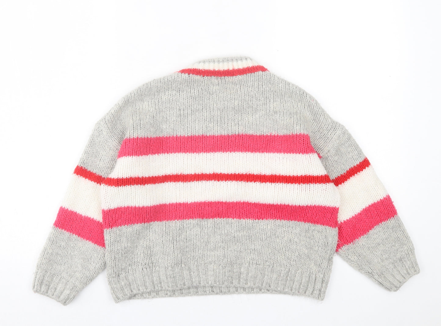 Dunnes Stores Womens Grey Crew Neck Striped Acrylic Pullover Jumper Size S   - cropped