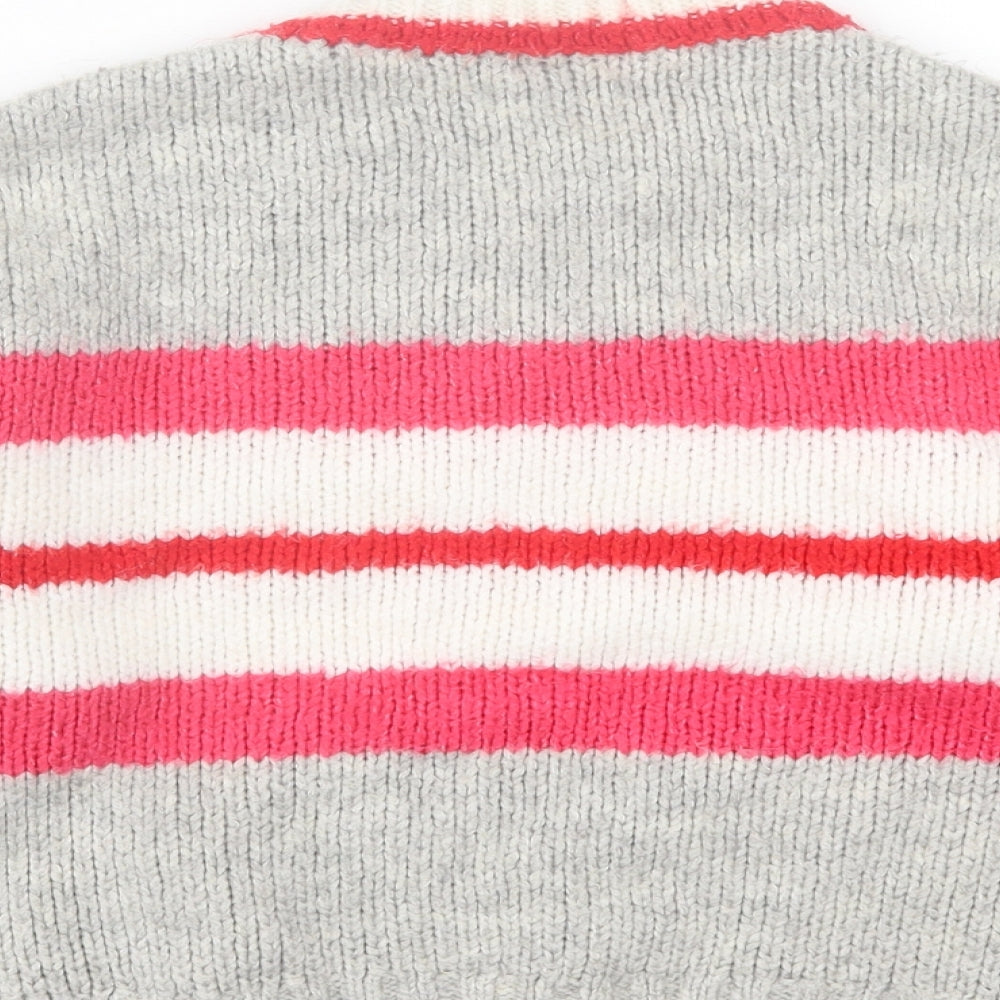 Dunnes Stores Womens Grey Crew Neck Striped Acrylic Pullover Jumper Size S   - cropped