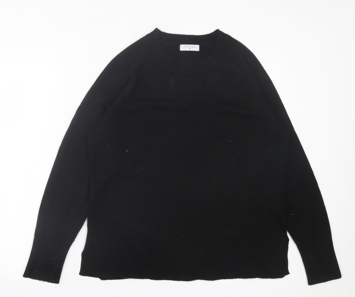 Papaya Womens Black Crew Neck  Acrylic Pullover Jumper Size 14