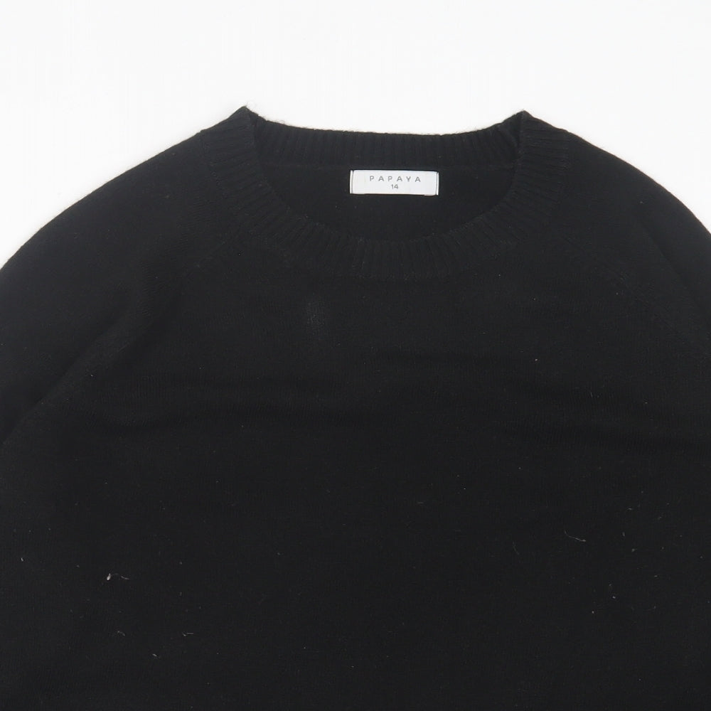 Papaya Womens Black Crew Neck  Acrylic Pullover Jumper Size 14