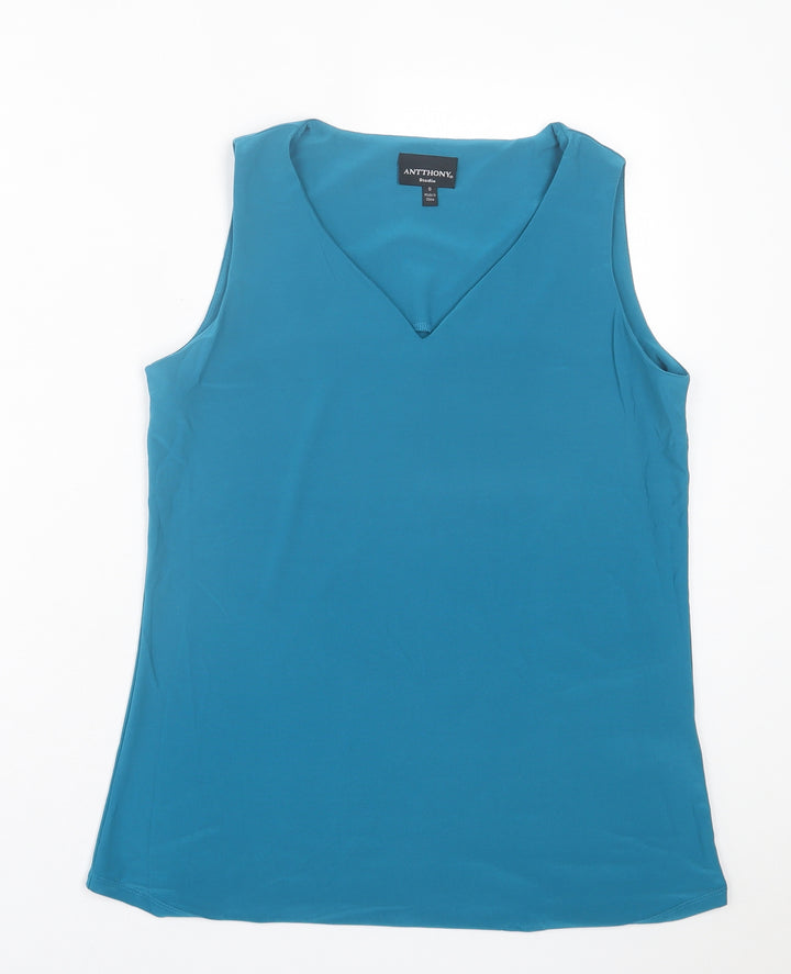 Antthony Womens Blue  Nylon Basic Tank Size S V-Neck