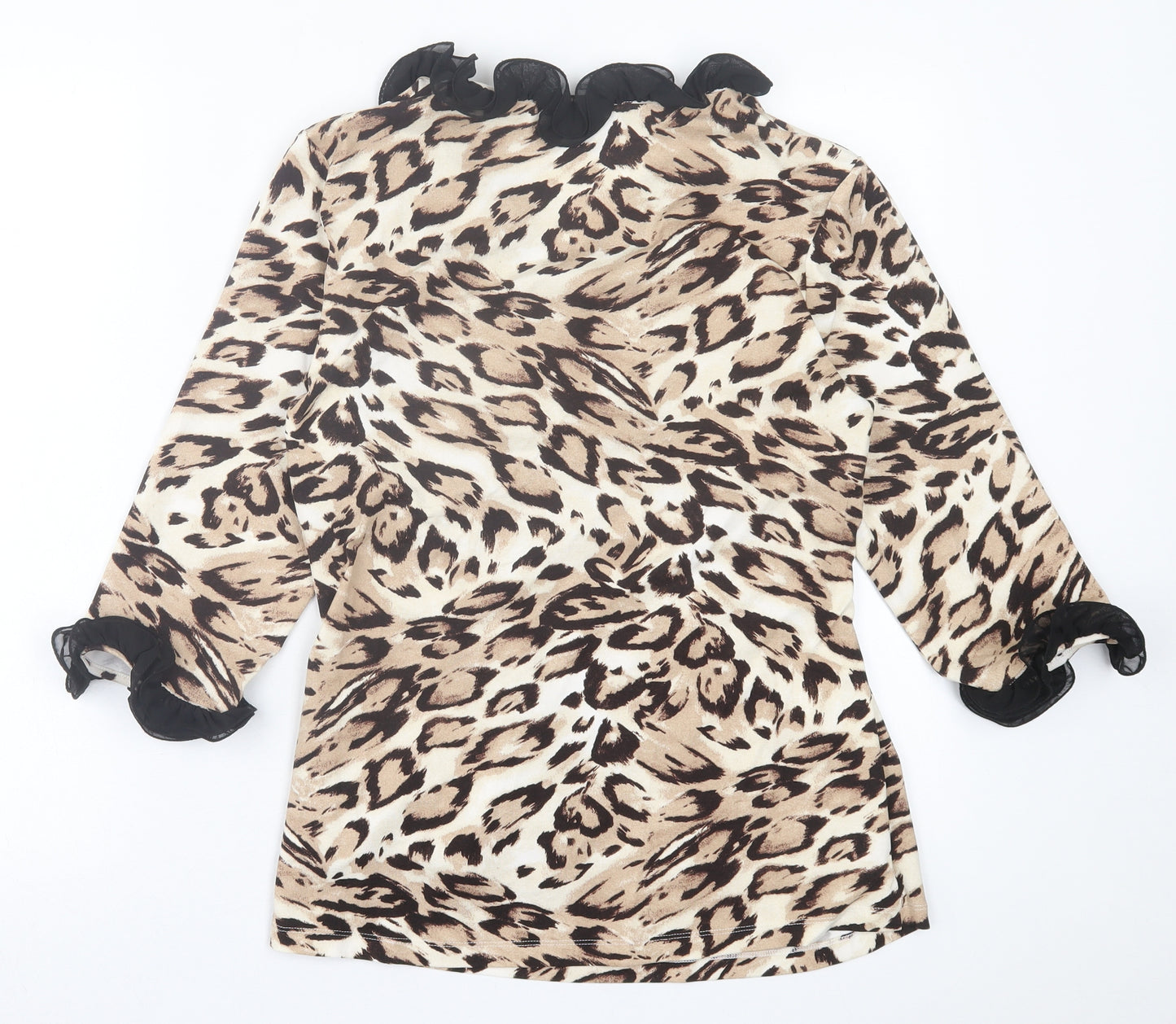 Pompoos Womens Brown Animal Print Viscose Basic T-Shirt Size 14 V-Neck