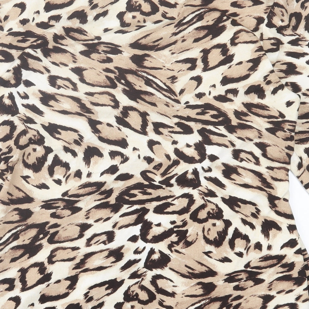 Pompoos Womens Brown Animal Print Viscose Basic T-Shirt Size 14 V-Neck
