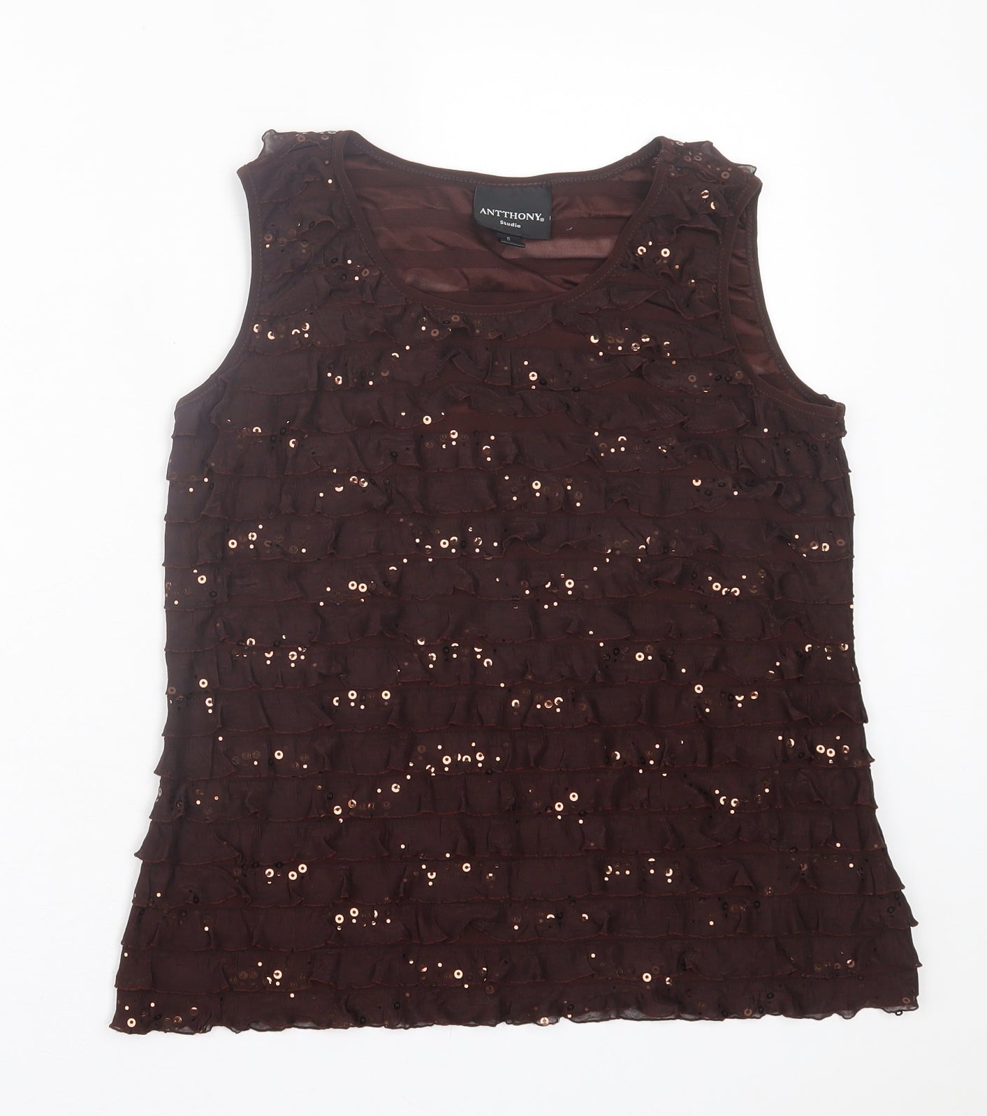 Antthony Womens Brown  Polyester Basic Tank Size S Scoop Neck